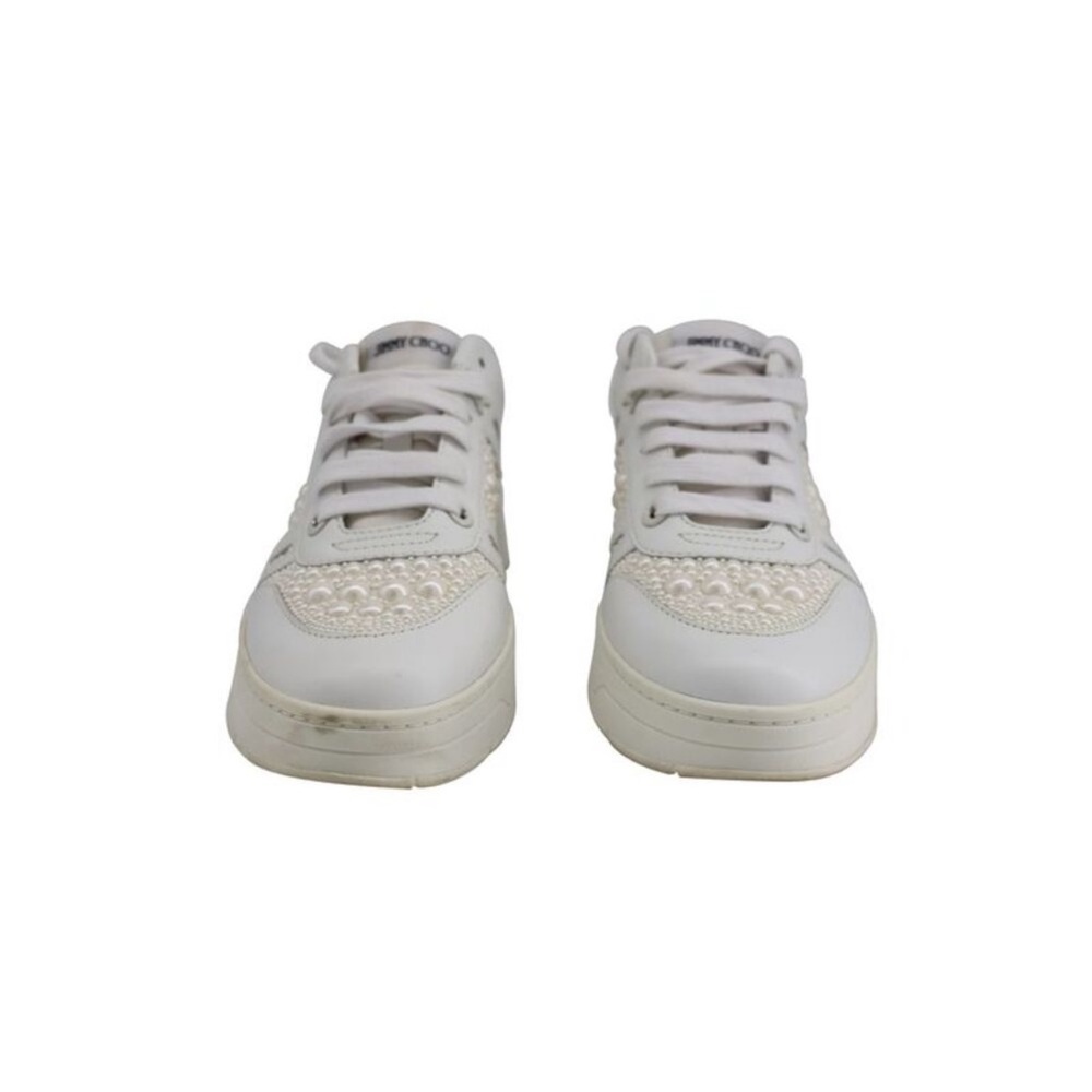 Jimmy Choo Hawaii Faux Pearl Embellished Leather Sneakers - Picture 5 of 8
